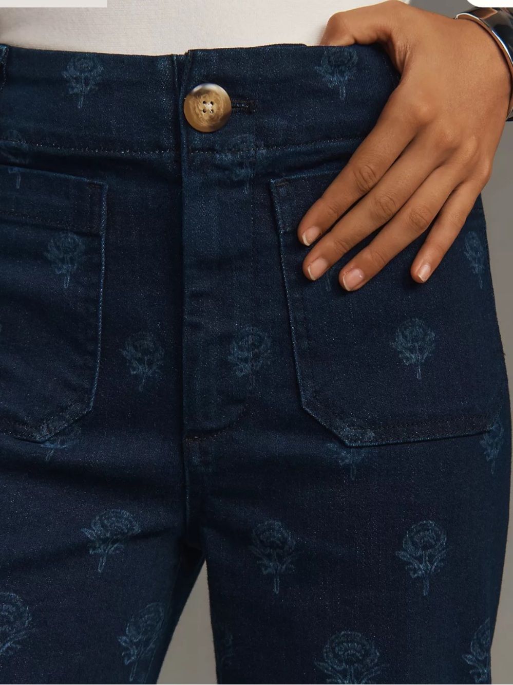 Maeve X Anthropologie The Colette Cropped Wide-Leg Jeans Denim Floral Print - Picture 7 of 16